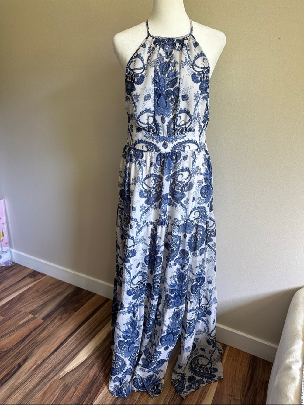 Bisou Bisou Blue Paisley Halter Maxi Dress